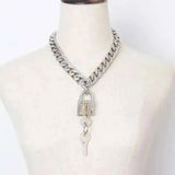 Punk Padlock and Key Chunky Chain Choker Necklace