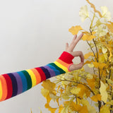 Rainbow Stripe Long Fingerless Knit Gloves watereverysunday