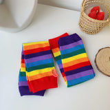 Rainbow Stripe Long Fingerless Knit Gloves watereverysunday