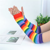 Rainbow Stripe Long Fingerless Knit Gloves watereverysunday