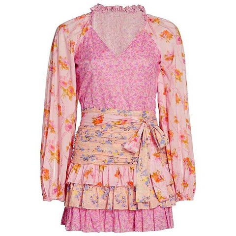 Reese Pink Floral Ruffled Mini Dress watereverysunday Reese Pink Floral Ruffled Mini Dress watereverysunday