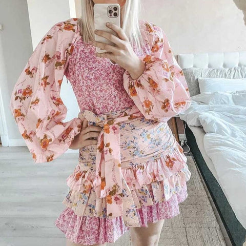 Reese Pink Floral Ruffled Mini Dress