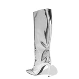 Reflective Silver Metallic Knee High Boots watereverysunday