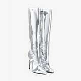 Reflective Silver Metallic Knee High Boots watereverysunday