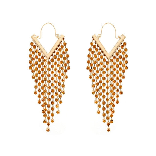 Rhinestone Cascade Tassel Hoop Earrings 4 Colors