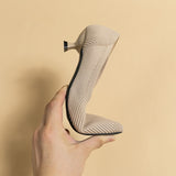 Ribbed Upper Basic Kitten Heel Pumps watereverysunday