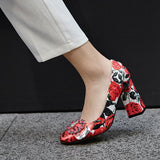 Rosa Rose Prints Pumps with Crystal Ring Buckle watereverysunday