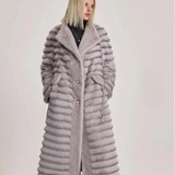 Monica Embossing Stripe Faux-Mink Fur Coat