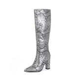 Costanza Metallic Snake Pattern Knee High Boots