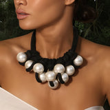 Morgana Pearl and Knot Statement Bib Necklace