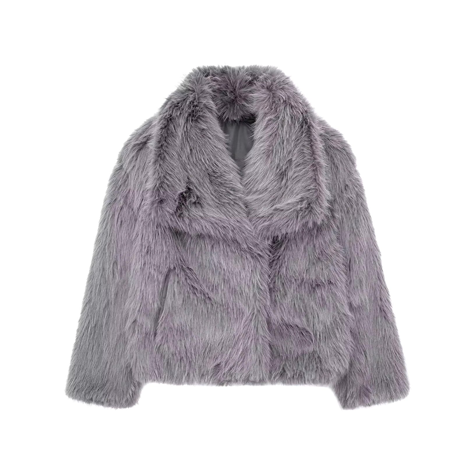 Gray Shaggy Faux Fur Jacket, Festival Hooded Coat for Women