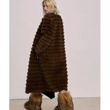 Monica Embossing Stripe Faux-Mink Fur Coat