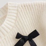 Léan Bow Knot Applique Puff Knit Sweater