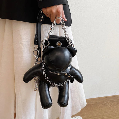 black leather teddy bear backpack Roisin Cute Faux Leather Teddybear Bag Blue / Mini(Max Length<20cm)