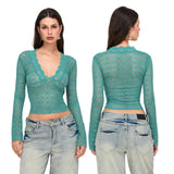 Sachi Sexy V-Neck Lace Crop Top