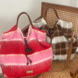 Hailey Fluffy Plaid Shoulder Tote Bag