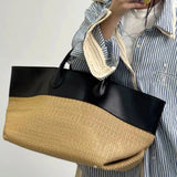 Elei Leather Patchwork Straw Large Tote