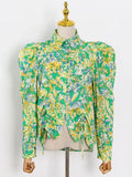 Carolina Spring Floral Puff Sleeve Shirring Blouse