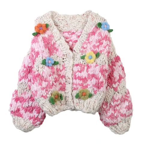 Sweet Floral Hand Crochet Chunky Cardigan