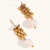 Clara Link & Pearl Drop Earrings 