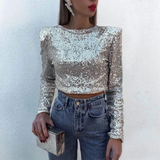 Jada Metallic Sequin Cropped Top