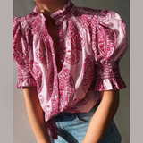 Coline Vintage Print Puff Sleeve Victorian Blouse