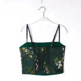 Green Floral Chinoise Satin Camisole Top