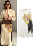 Jane Bow Tie Floral Prints Midi Skirt