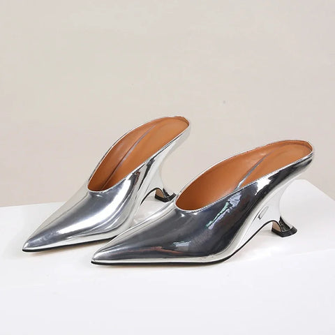 Viola Pointed Toe Tulip Mule Pumps