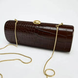 Long Brown Croco Box Clutch