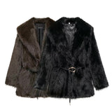 Loja Brown Faux Fur Midi Coat