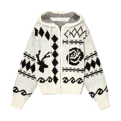 Joana Vintage Pattern Hooded Knit Jumper