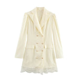 Erna Lace Trim Double Breasted Blazer Dress