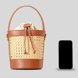 Nila Faux Leather Rattan Mini Bucket Bag