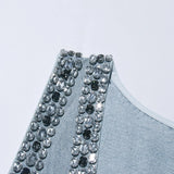 Aria Crystal Trim Plunge Neck Mini Denim Dress