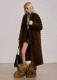 Monica Embossing Stripe Faux-Mink Fur Coat