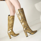 Costanza Metallic Snake Pattern Knee High Boots