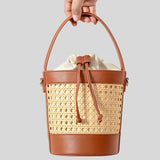 Nila Faux Leather Rattan Mini Bucket Bag