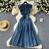 Jules Butterfly Sleeve Maxi Denim Dress