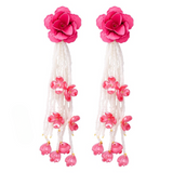 Mirabel Long Flower Beaded Tassel Earrings