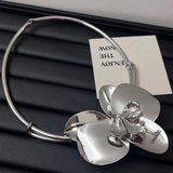 Lacella Minimalist Metal Flower Choker Necklace