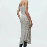 Isadora Silver Sequins Slip Dress