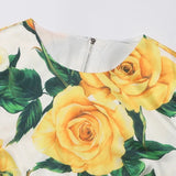 Simone Yellow Rose Floral Retro Dress