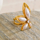 Evangelina Open Pearl Bloom Ring