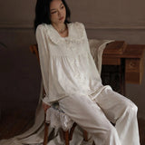 Devora Elegant Jacquard Flower Ruffle Pajamas Set