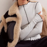 Bella Contrast Trim High Neck Long Sleeve Tees