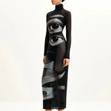 Mirabella Surreal Semi-Sheer Eye Print Mesh Dress