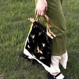 Mira Butterfly Silk Embroidery Bamboo Handle Tote