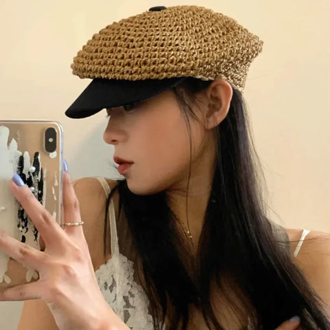 Cecille Straw Newsboy Hat
