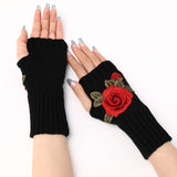 Rose Applique Hand Warmer Knit Gloves